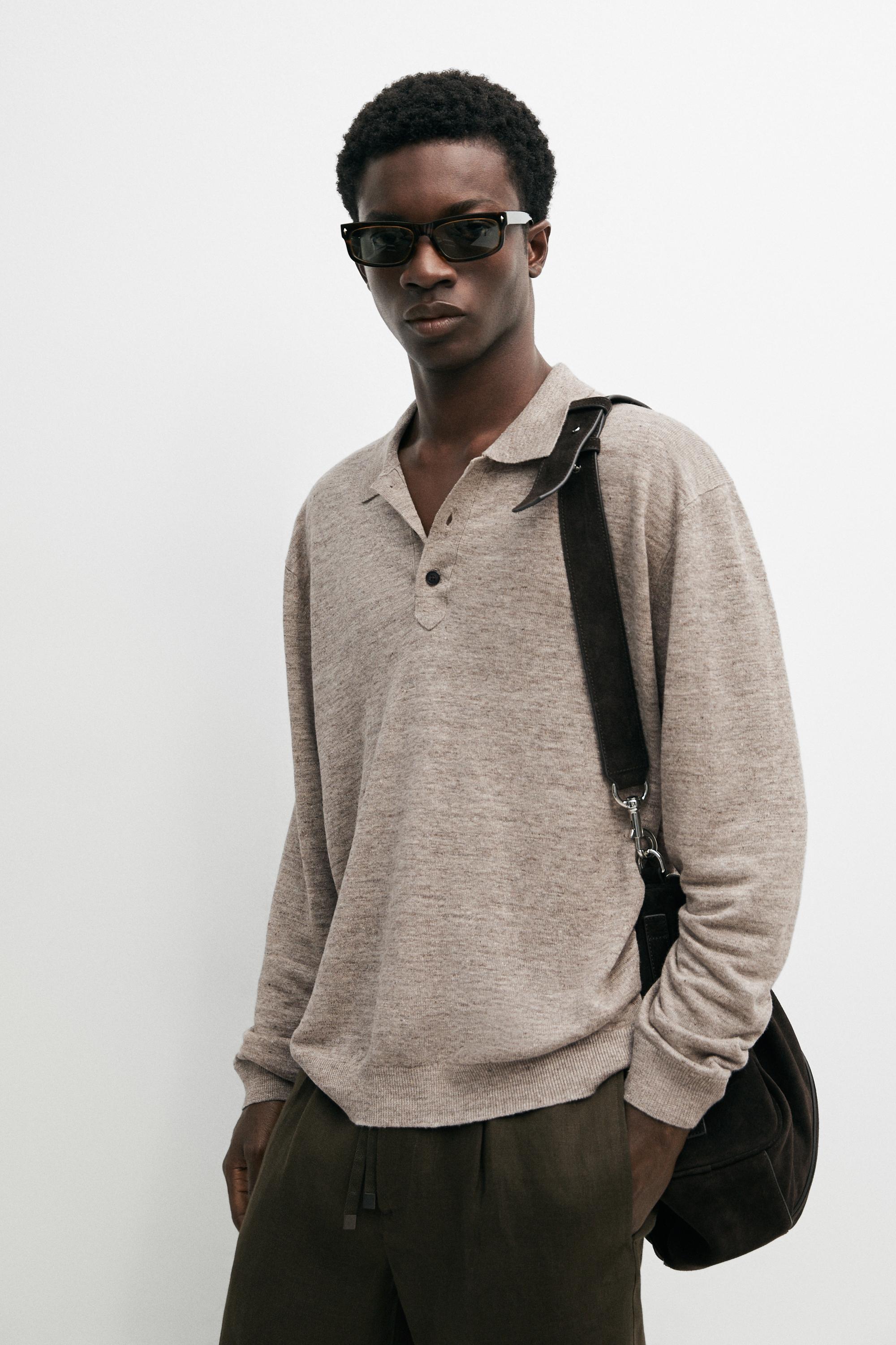 100% linen knit polo collar sweater